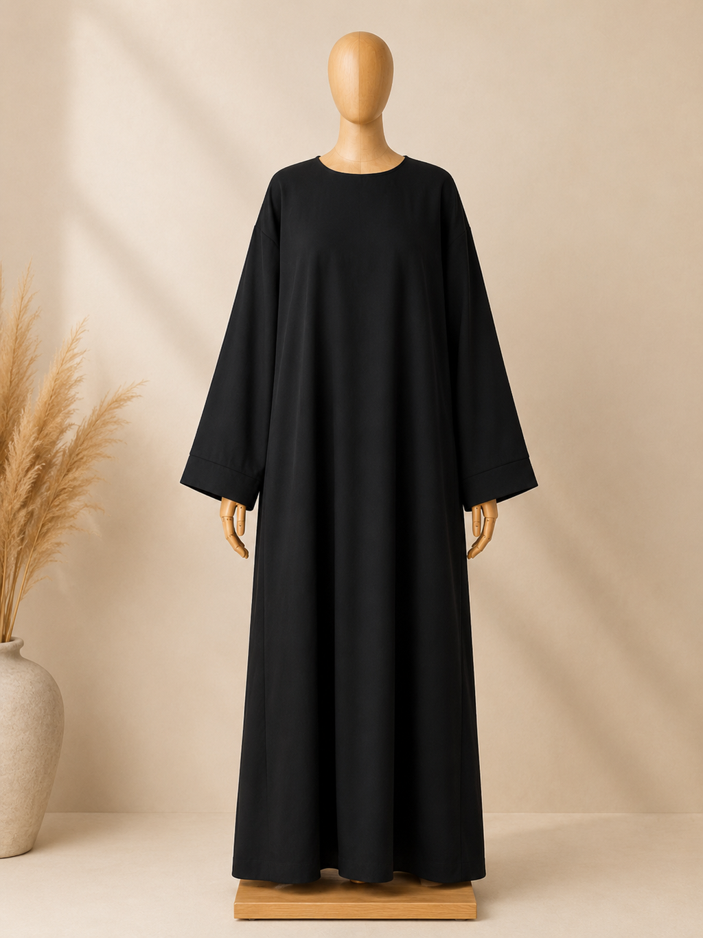 Abaya Signature Noire et Taupe – Coupe Oversize Fluide & Élégance Intemporelle