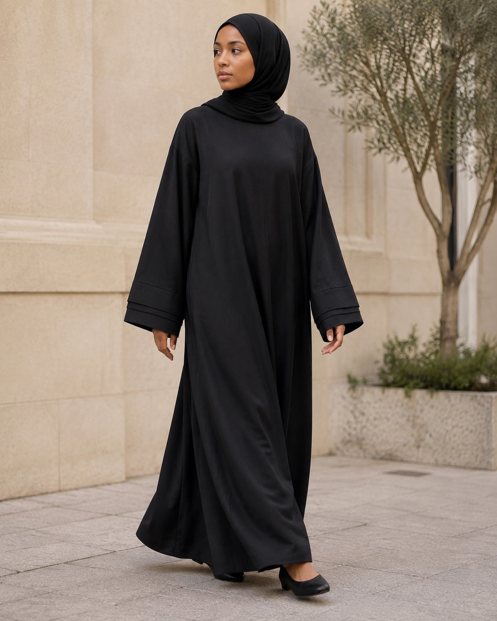 Abaya femme oversize — Manches larges, légère et élégante | Noir & Beige