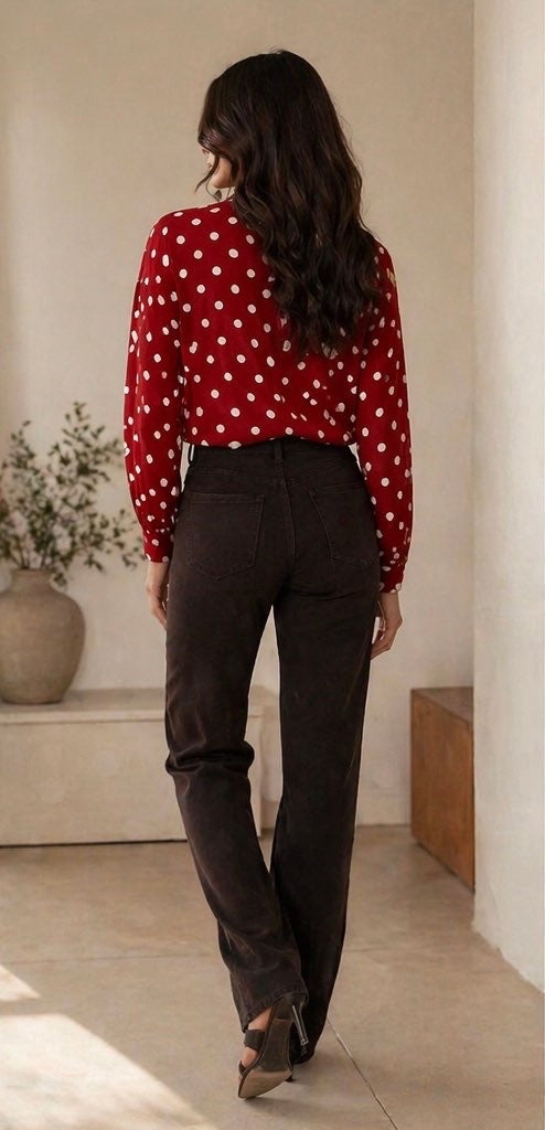 Chemise femme à pois transparente — Col chemisier, manches longues, chic