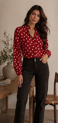 Chemise femme à pois transparente — Col chemisier, manches longues, chic