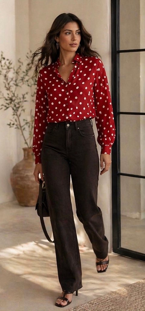 Chemise femme à pois transparente — Col chemisier, manches longues, chic