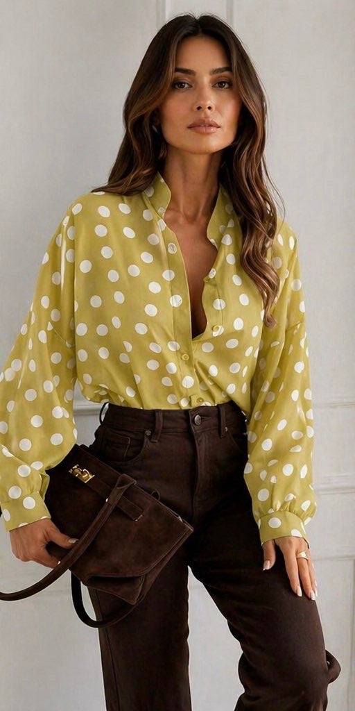 Chemise femme à pois transparente — Col chemisier, manches longues, chic