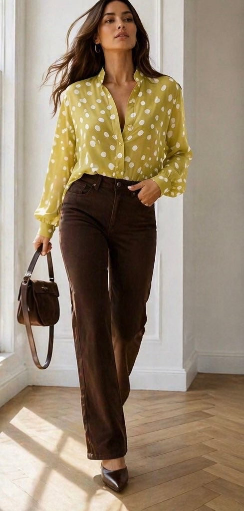 Chemise femme à pois transparente — Col chemisier, manches longues, chic
