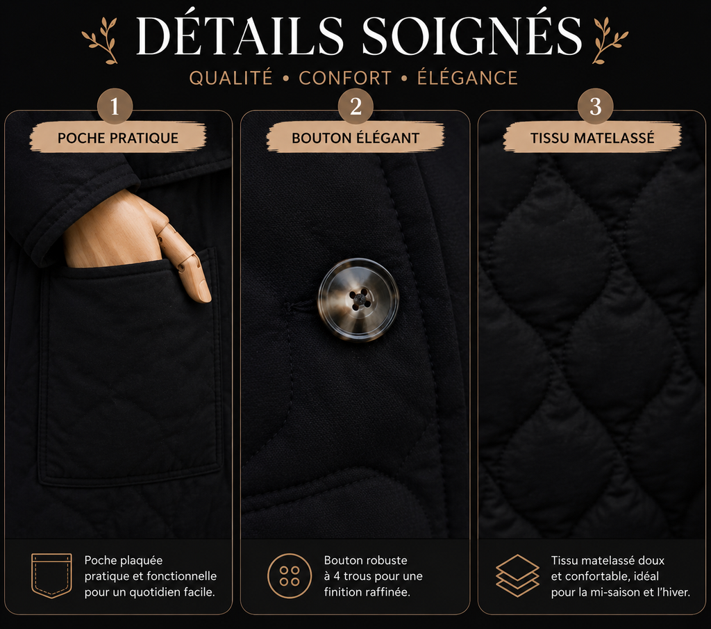 Manteau Matelassé Long Noir — Silhouette Oversize Premium