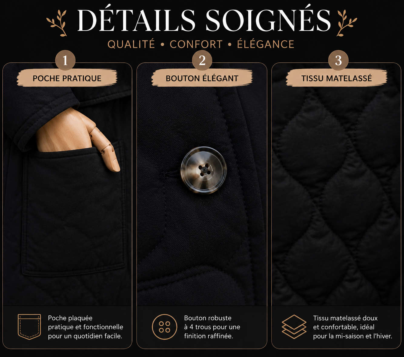 Manteau Matelassé Long Noir — Silhouette Oversize Premium