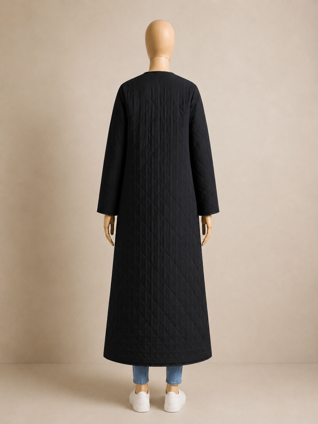 Manteau Matelassé Long Noir — Silhouette Oversize Premium