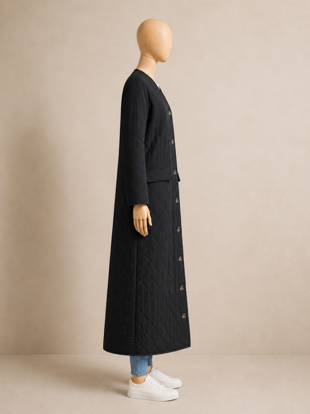 Manteau Matelassé Long Noir — Silhouette Oversize Premium