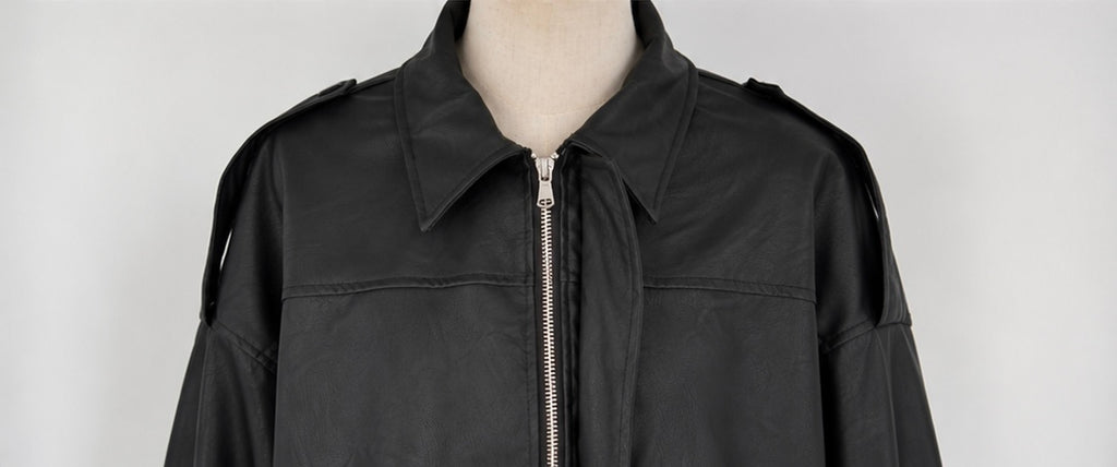 Veste Oversize en Similicuir Noir – Coupe Structurée & Élégance Urbaine