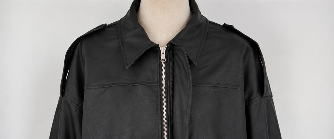 Veste Oversize en Similicuir Noir – Coupe Structurée & Élégance Urbaine
