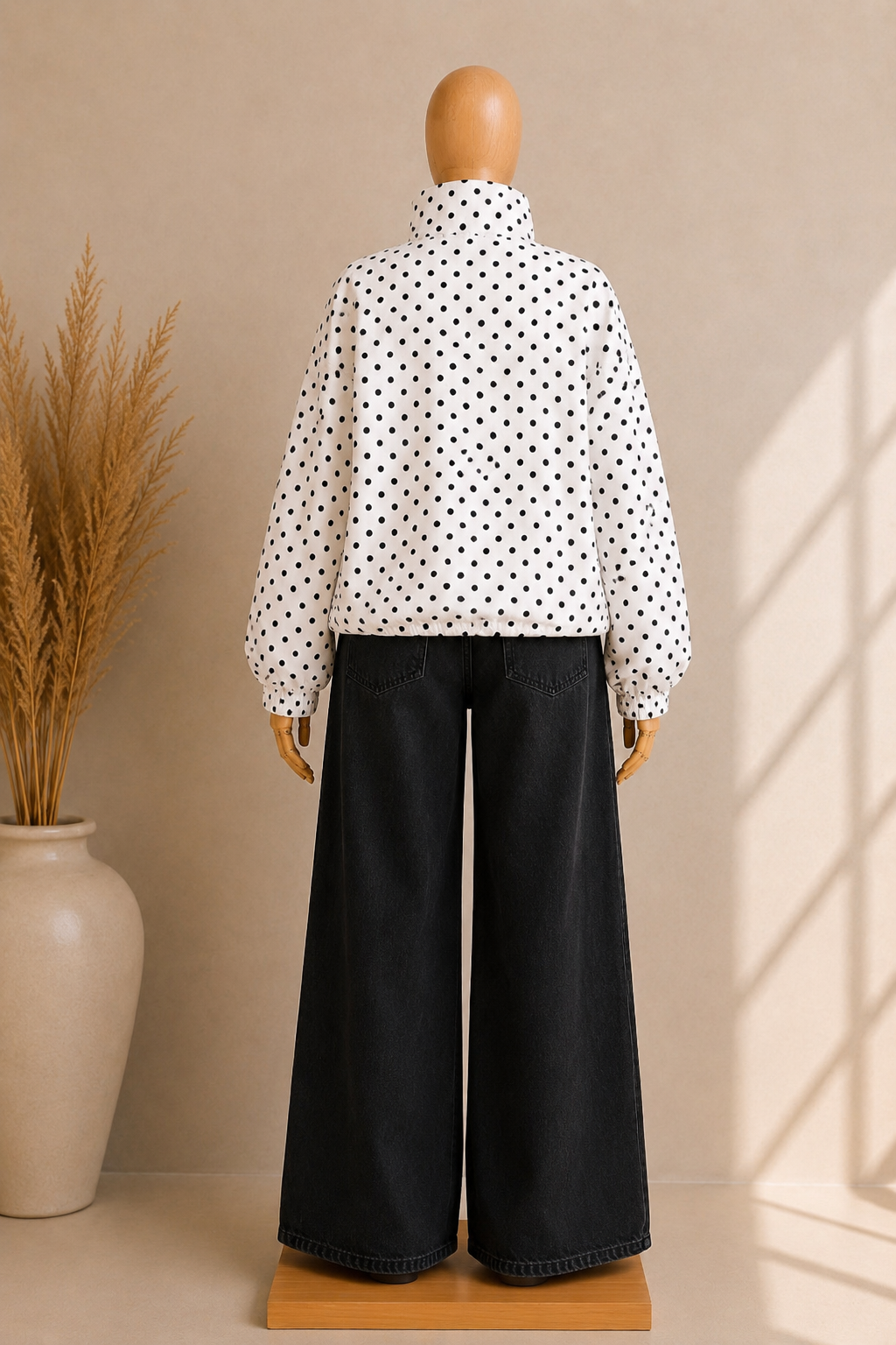 Veste Oversize Blanche à Pois Noirs – Coupe Élégante & Moderne