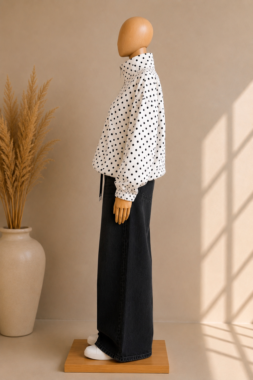 Veste Oversize Blanche à Pois Noirs – Coupe Élégante & Moderne