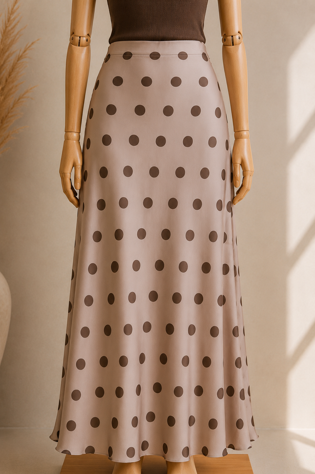 Jupe longue satinée à pois – Silhouette fluide & élégante