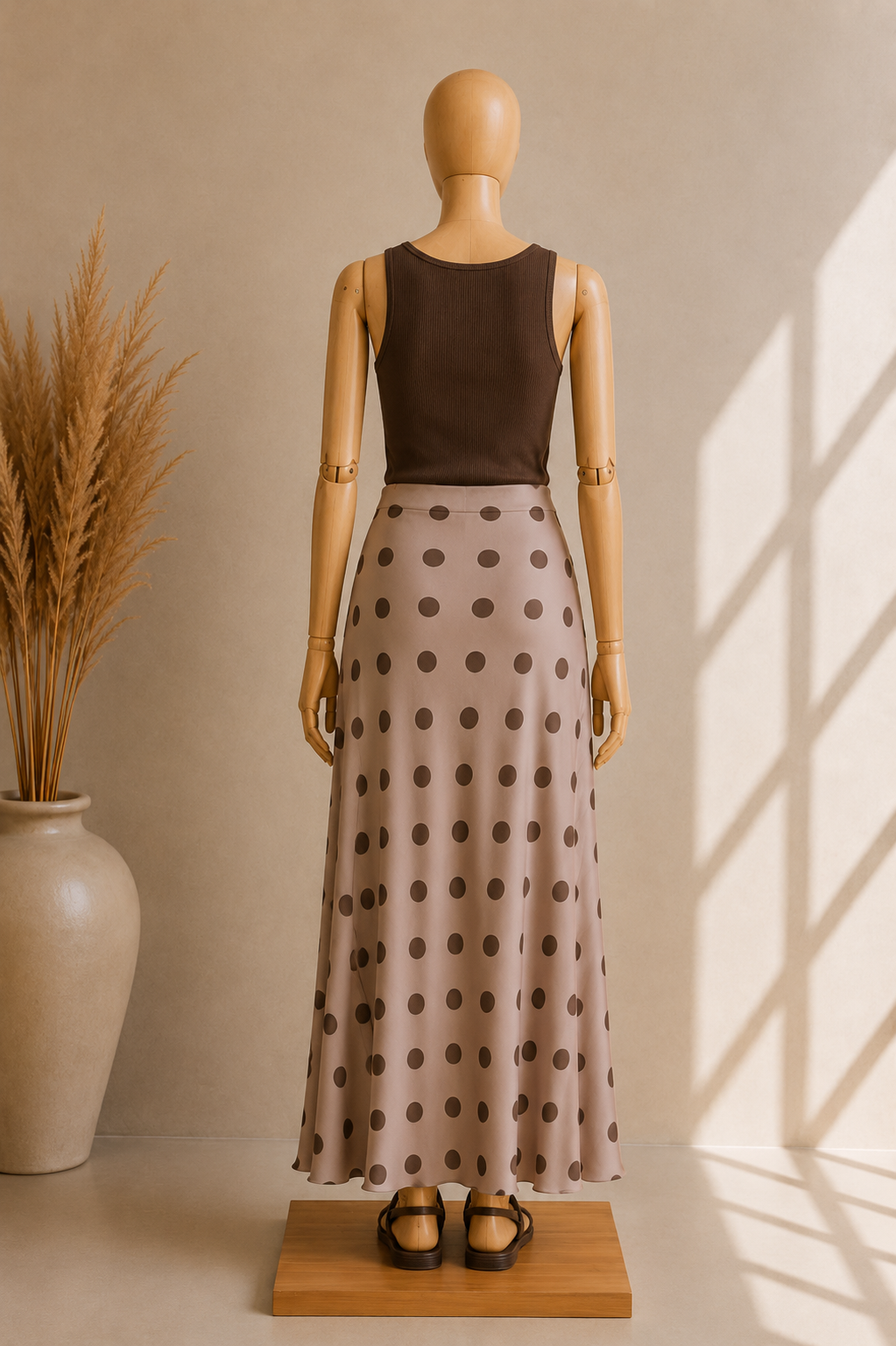 Jupe longue satinée à pois – Silhouette fluide & élégante