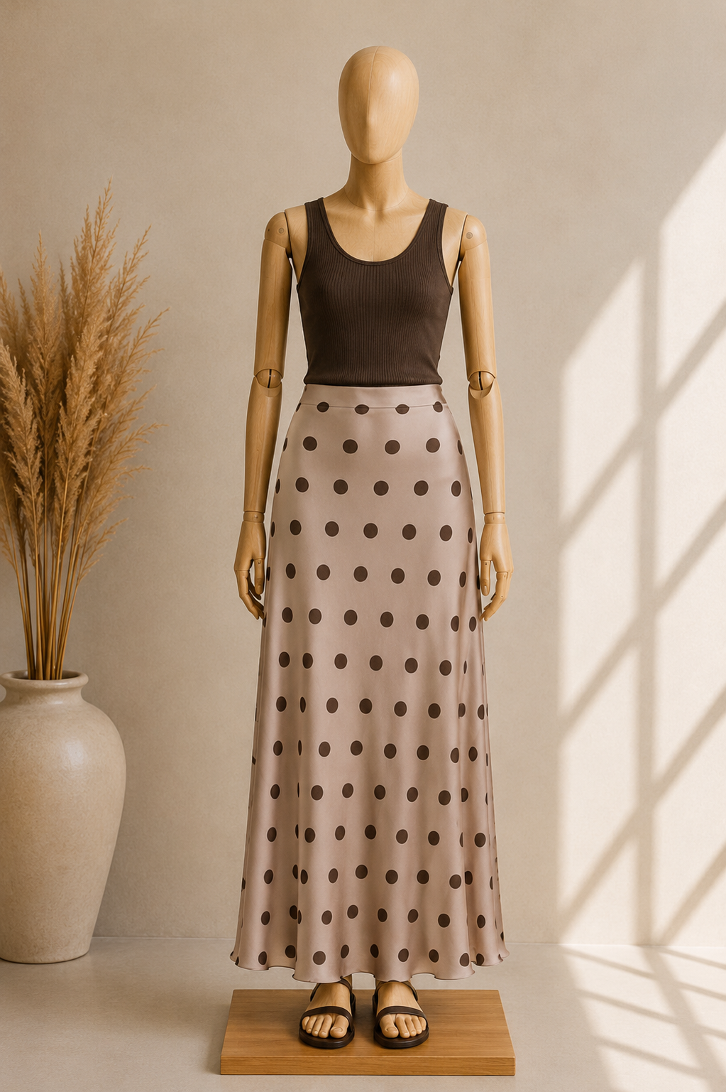Jupe longue satinée à pois – Silhouette fluide & élégante