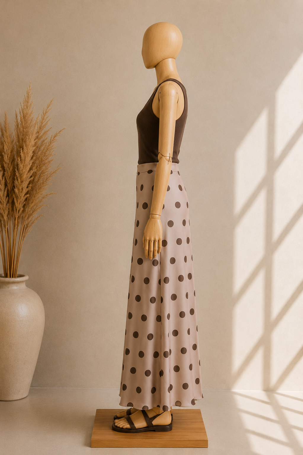 Jupe longue satinée à pois – Silhouette fluide & élégante