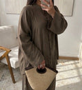 Ensemble oversize rayé femme — Chemise longue + pantalon large | Kaki & Noir