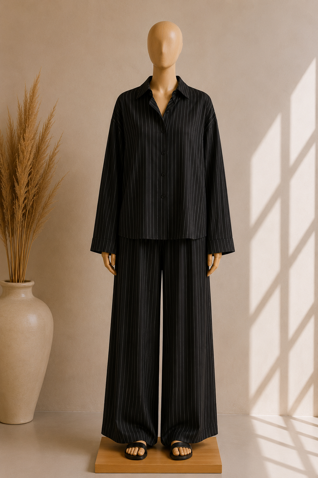 Ensemble Rayé Signature – Chemise Ample & Pantalon Fluide