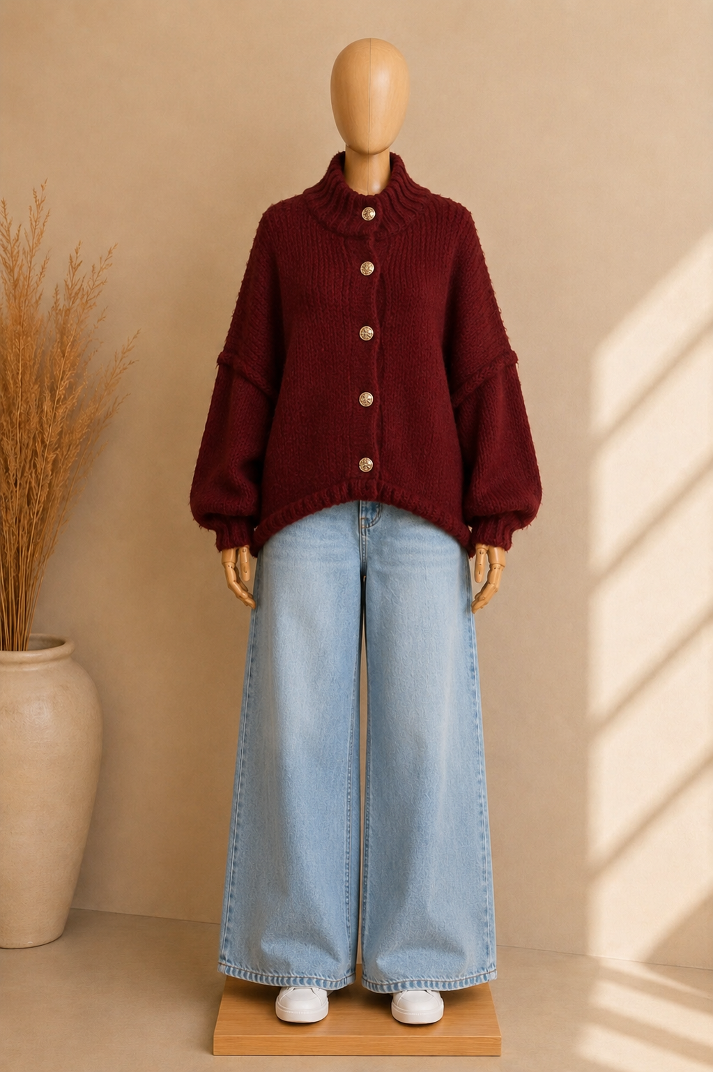 Gilet Oversize en Laine – Boutons Dorés Signature