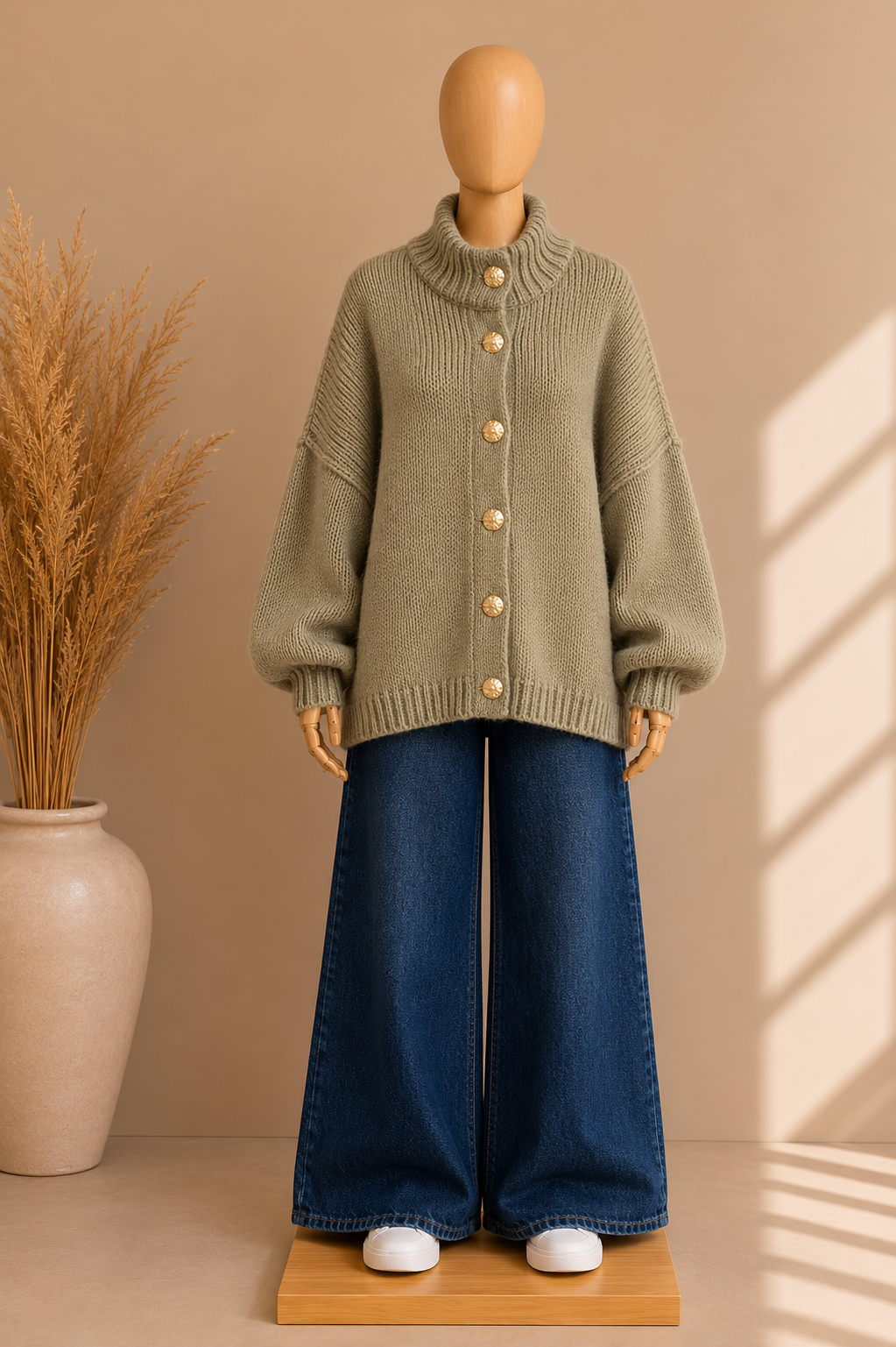 Gilet Oversize en Laine – Boutons Dorés Signature