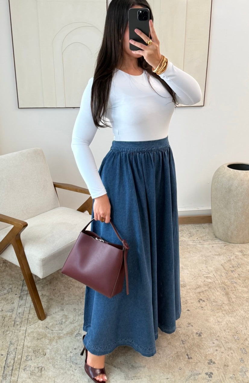 Jupe longue oversize en jean coton - vue face