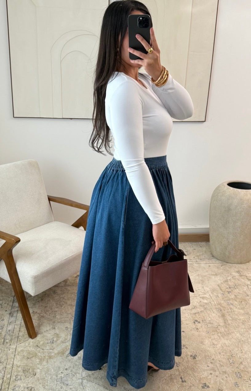 Jupe longue oversize en jean coton - vue profil
