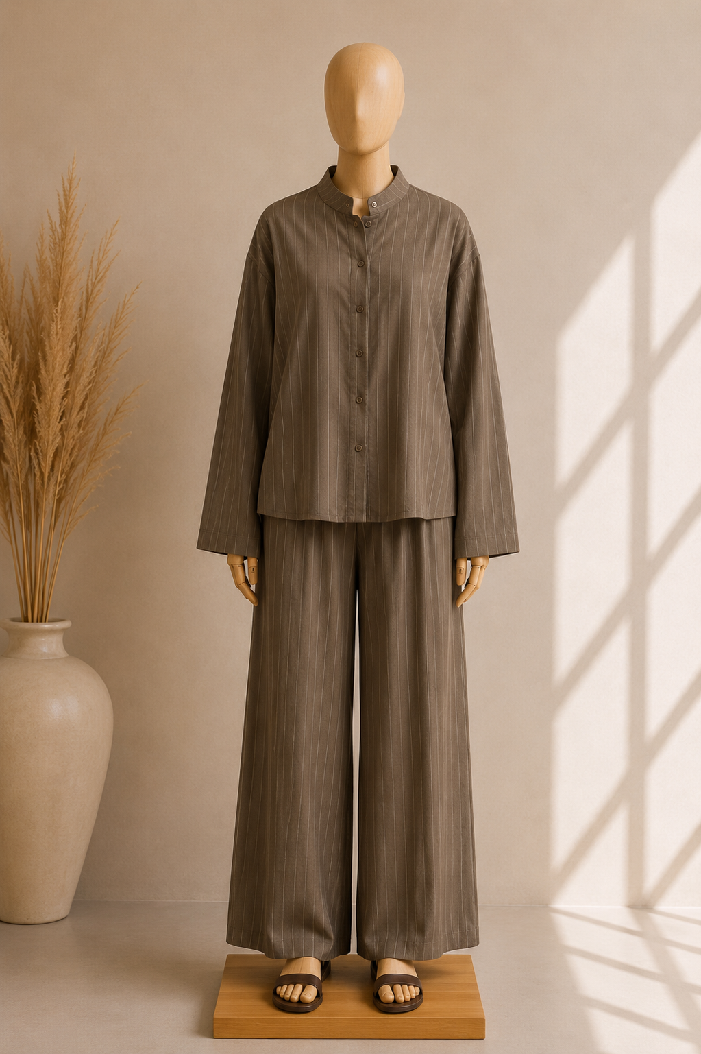 Ensemble Rayé Signature – Chemise Ample & Pantalon Fluide