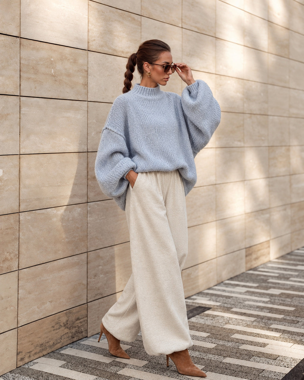 Pull col roulé oversize femme — Laine & Mohair, Made in Italy