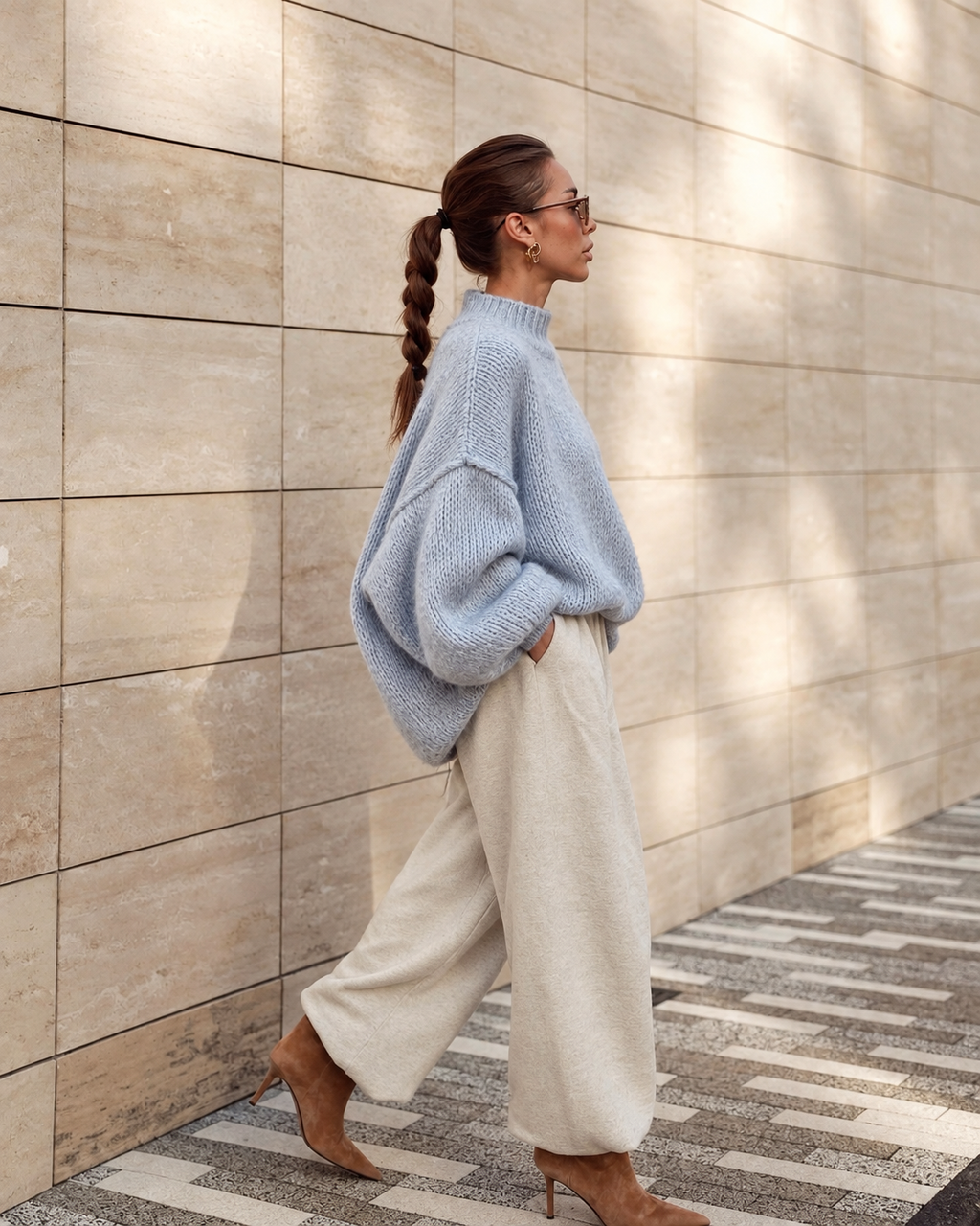 Pull col roulé oversize femme — Laine & Mohair, Made in Italy