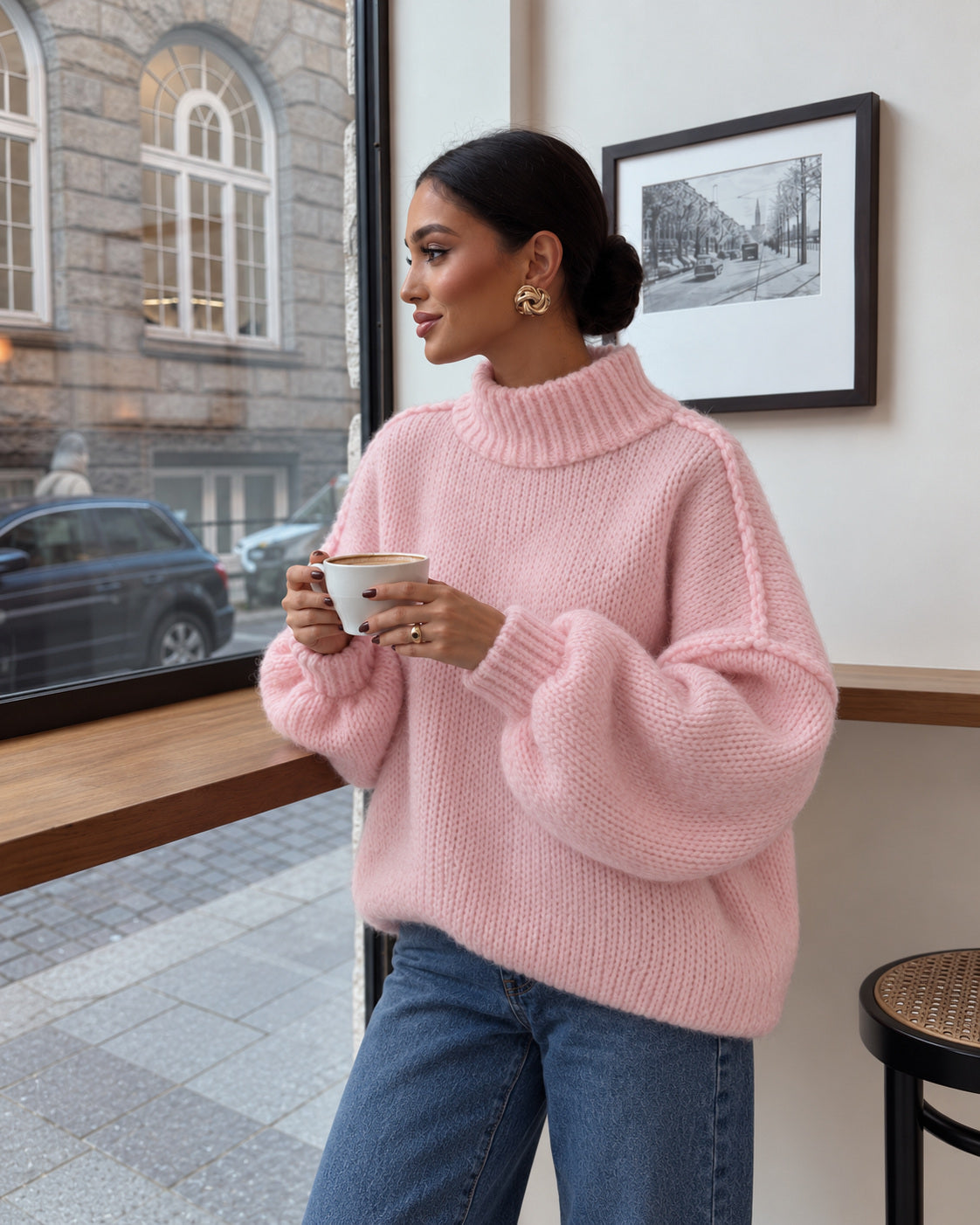Pull col roulé oversize femme — Laine & Mohair, Made in Italy