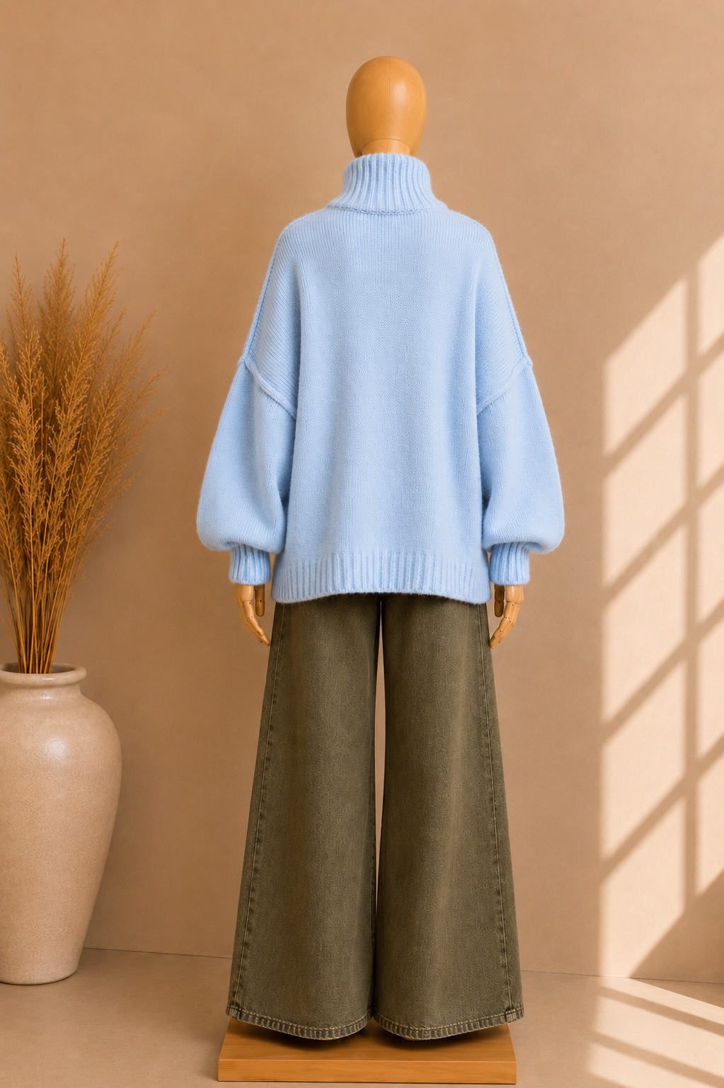 Pull AWA Oversize en Laine — Bleu Ciel & Rose Poudré | Coupe Ample Élégante