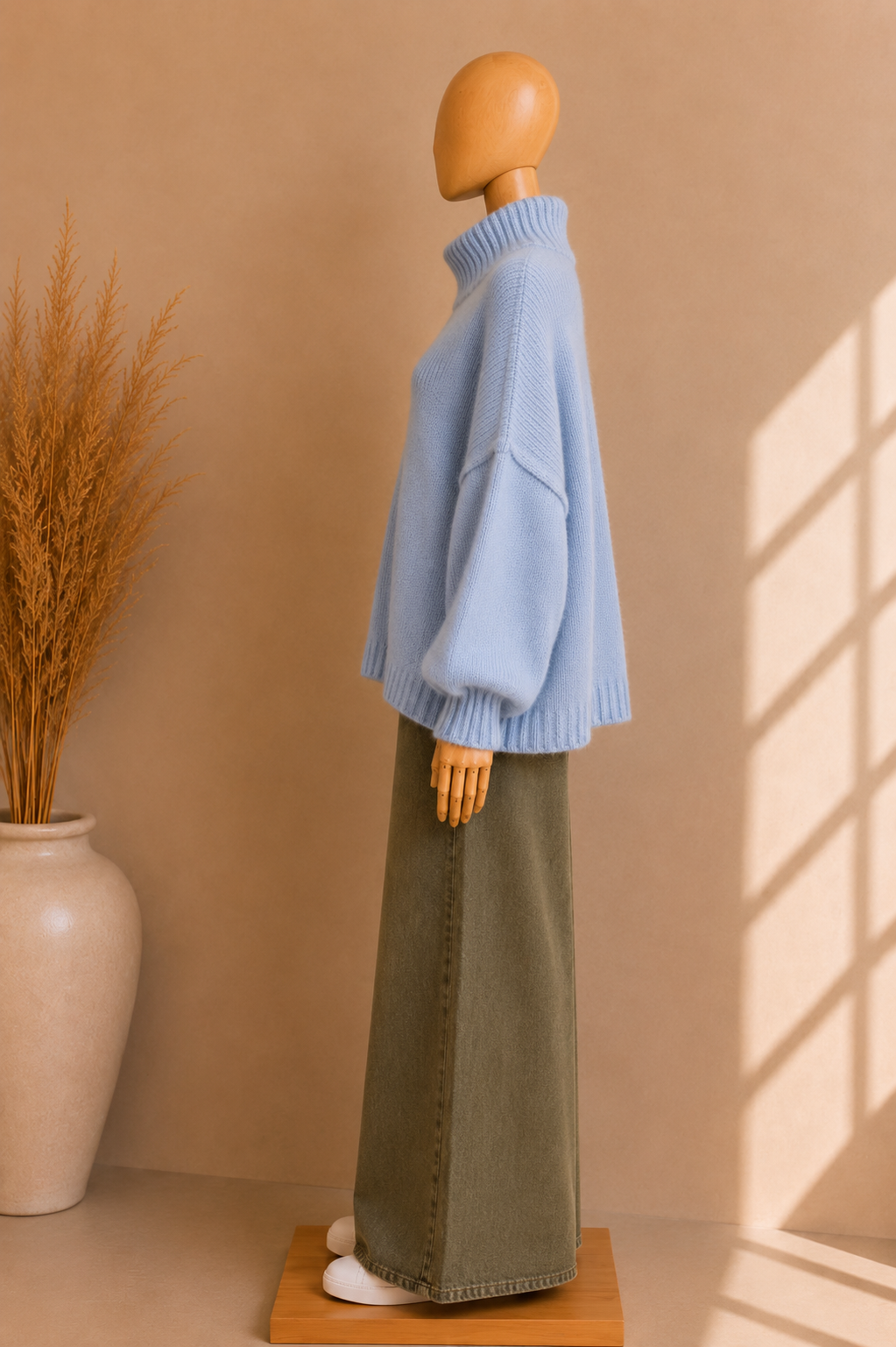Pull AWA Oversize en Laine — Bleu Ciel & Rose Poudré | Coupe Ample Élégante