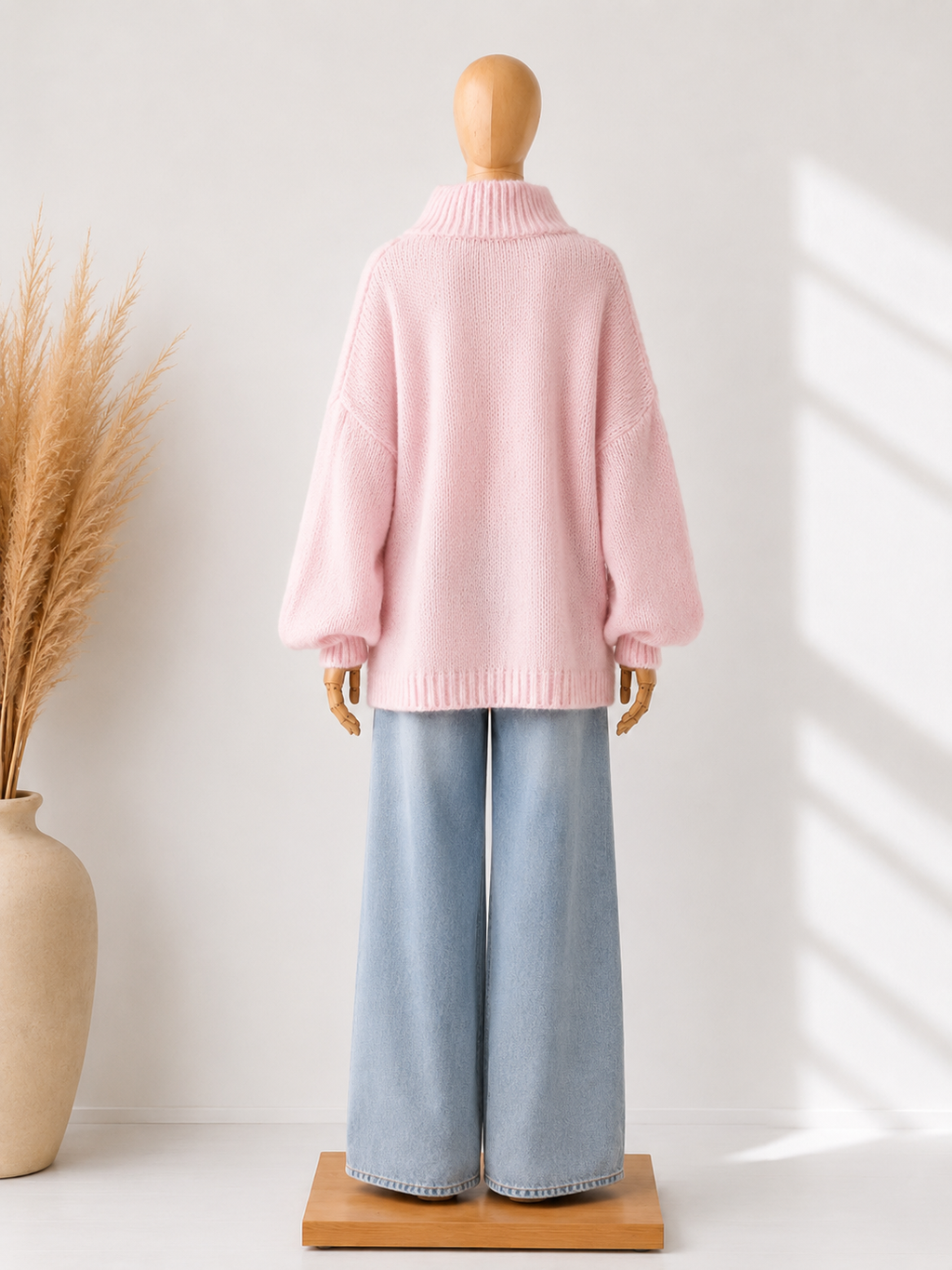 Pull AWA Oversize en Laine — Bleu Ciel & Rose Poudré | Coupe Ample Élégante