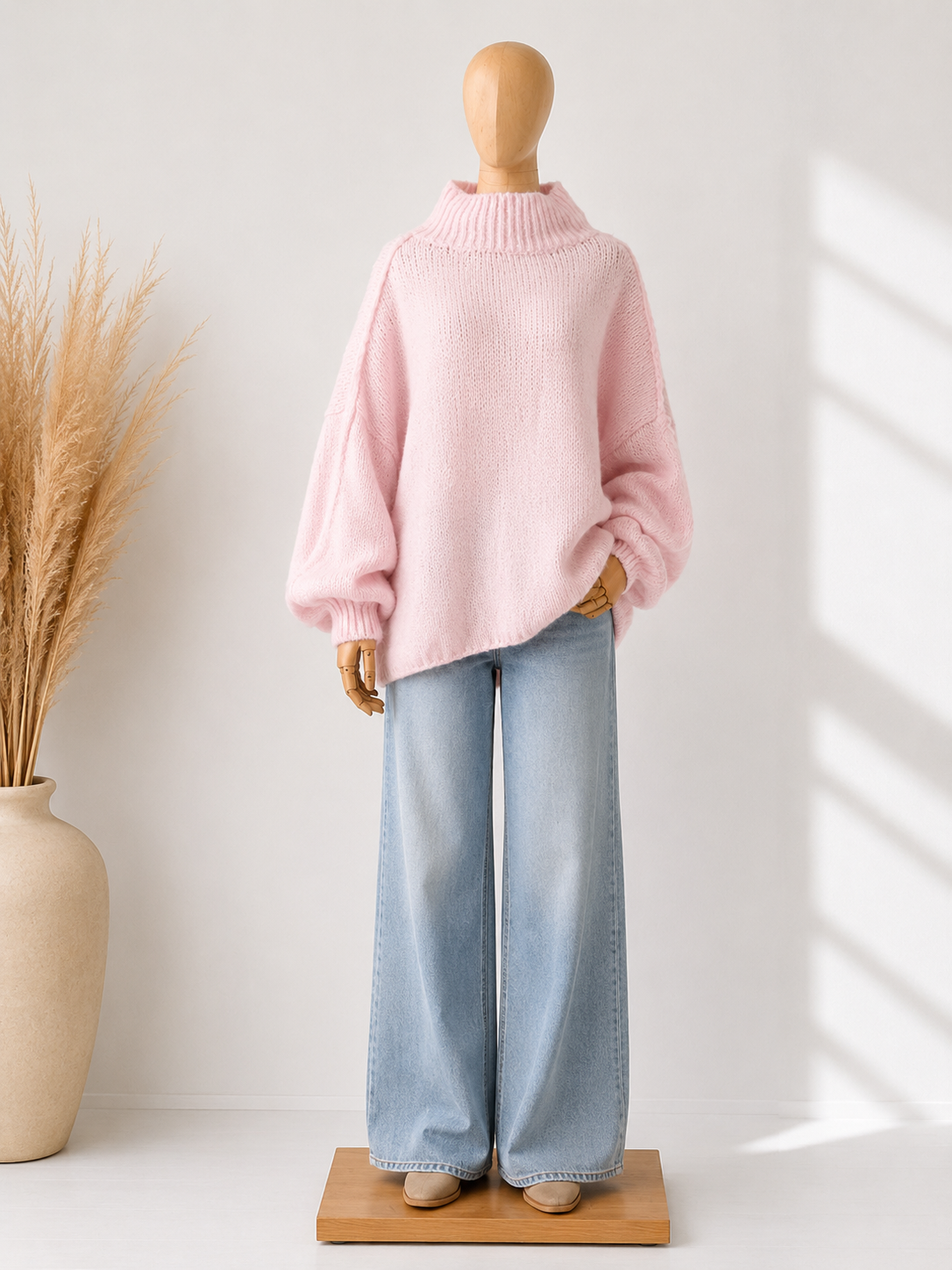 Pull AWA Oversize en Laine — Bleu Ciel & Rose Poudré | Coupe Ample Élégante