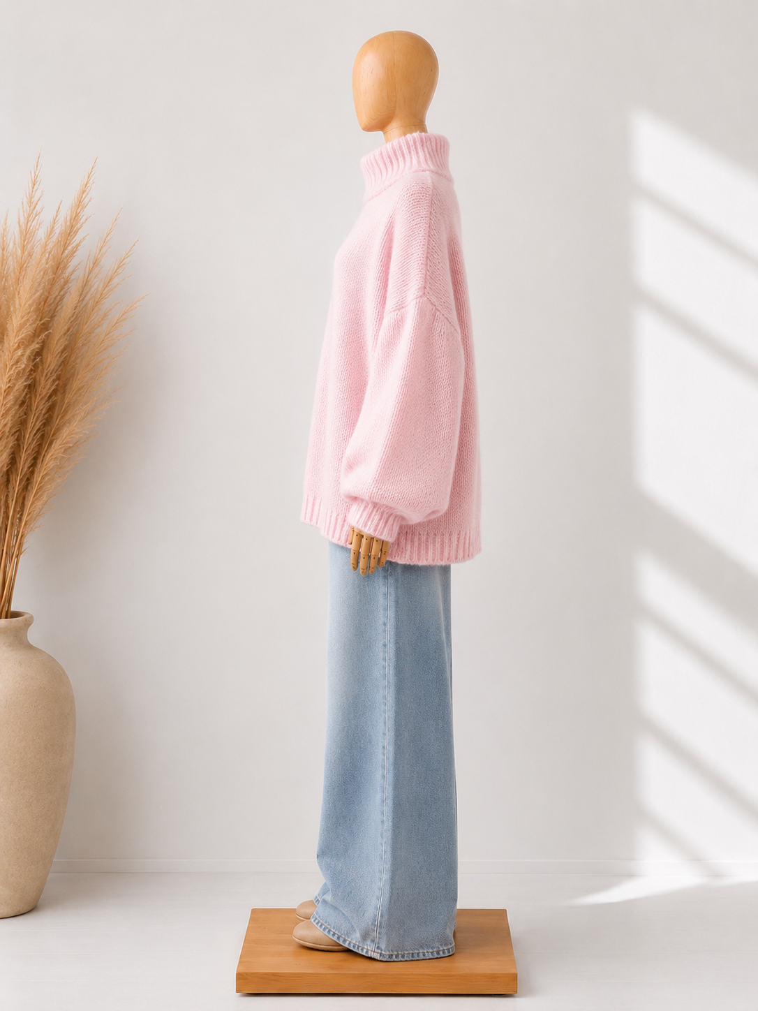 Pull AWA Oversize en Laine — Bleu Ciel & Rose Poudré | Coupe Ample Élégante