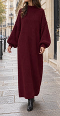 Robe pull longue oversize femme bordeaux — Laine & viscose, Made in Italy