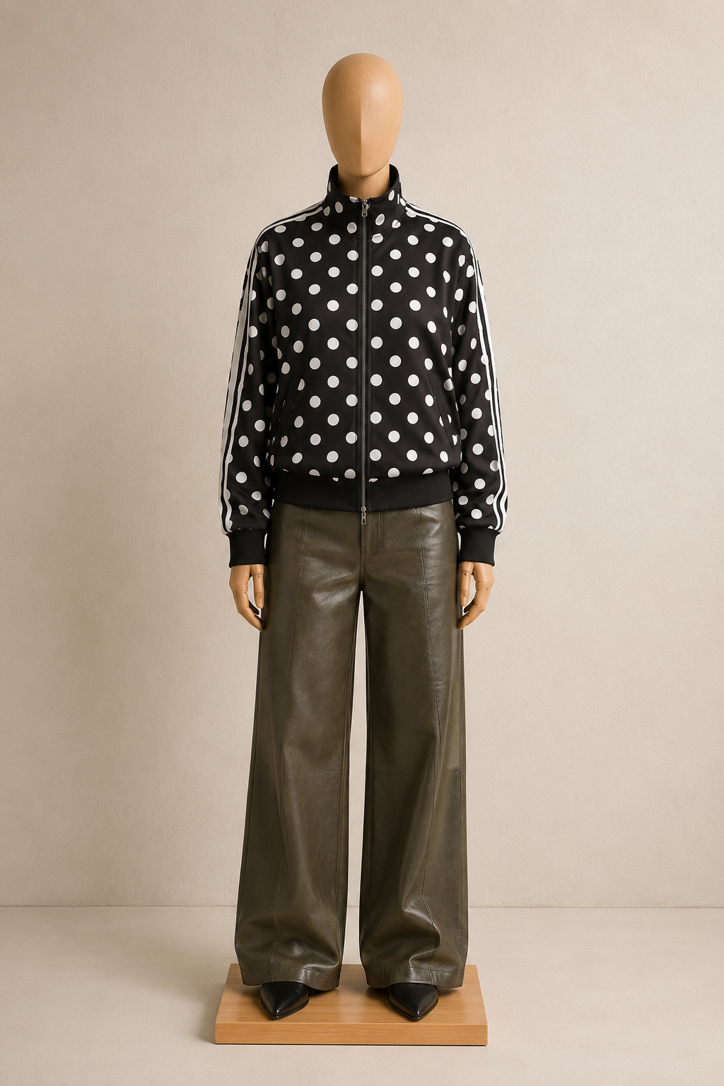 Veste Zippée Oversize à Pois – Élégance Graphique